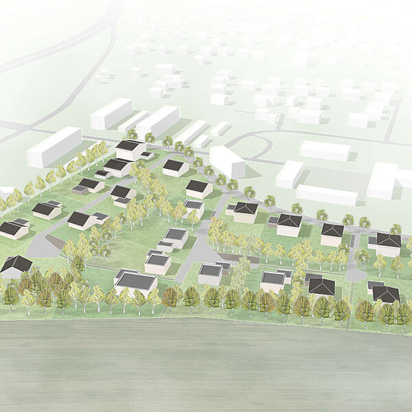 Bebauungsplan Adelsberg Südabrundung Chemnitz, Visualisierung Vogelperspektive Wohnsiedlung gewählte Variante 'Campus'