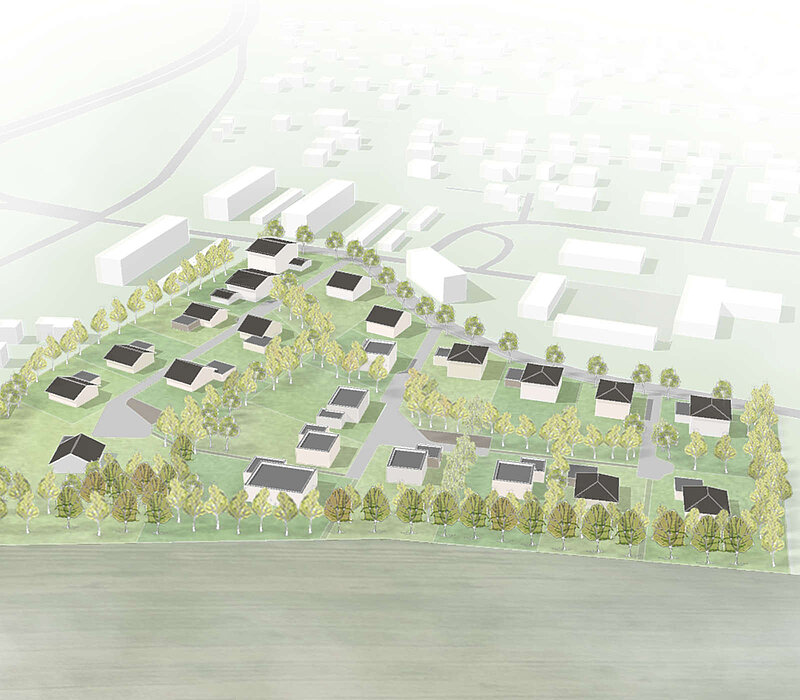 Bebauungsplan Adelsberg Südabrundung Chemnitz, Visualisierung Vogelperspektive Wohnsiedlung gewählte Variante 'Campus'