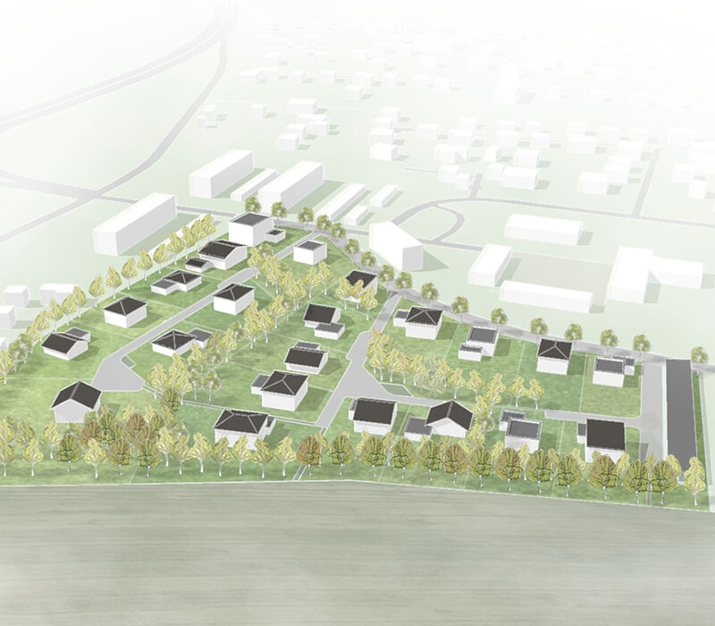 Bebauungsplan Adelsberg Südabrundung Chemnitz, Visualisierung Vogelperspektive Wohnsiedlung umgesetzte Variante 'Campus'