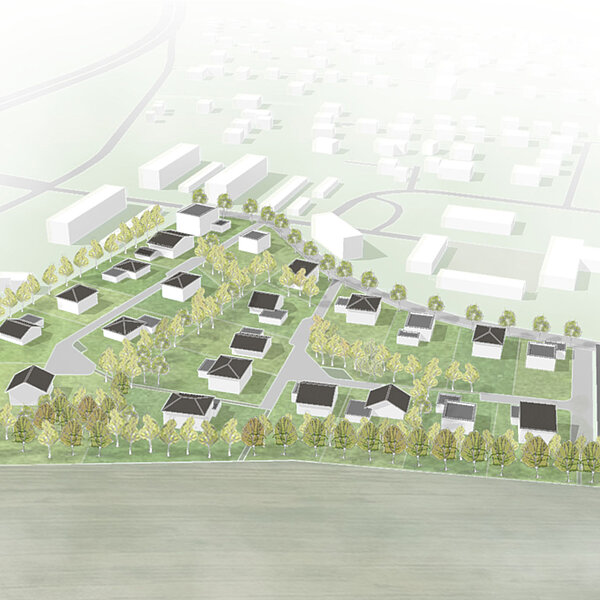 Bebauungsplan Adelsberg Südabrundung Chemnitz, Visualisierung Vogelperspektive Wohnsiedlung umgesetzte Variante 'Campus'