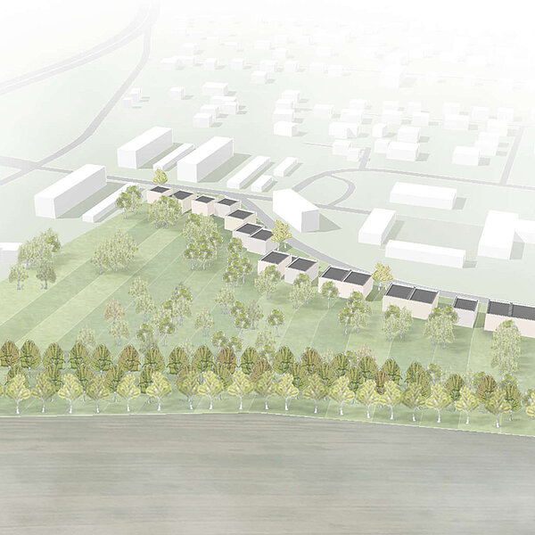 Bebauungsplan Adelsberg Südabrundung Chemnitz, Visualisierung Vogelperspektive Wohnsiedlung Variante 'straßenbegleitend'