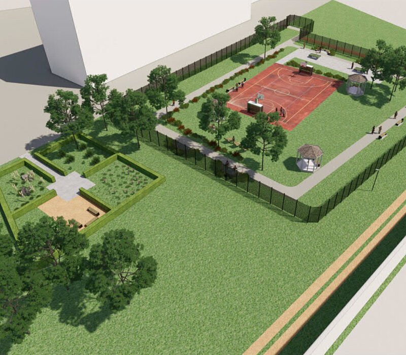 Neuer Freistundenhof der JVA Chemnitz, Visualisierung Vogelperspektive auf den Hof